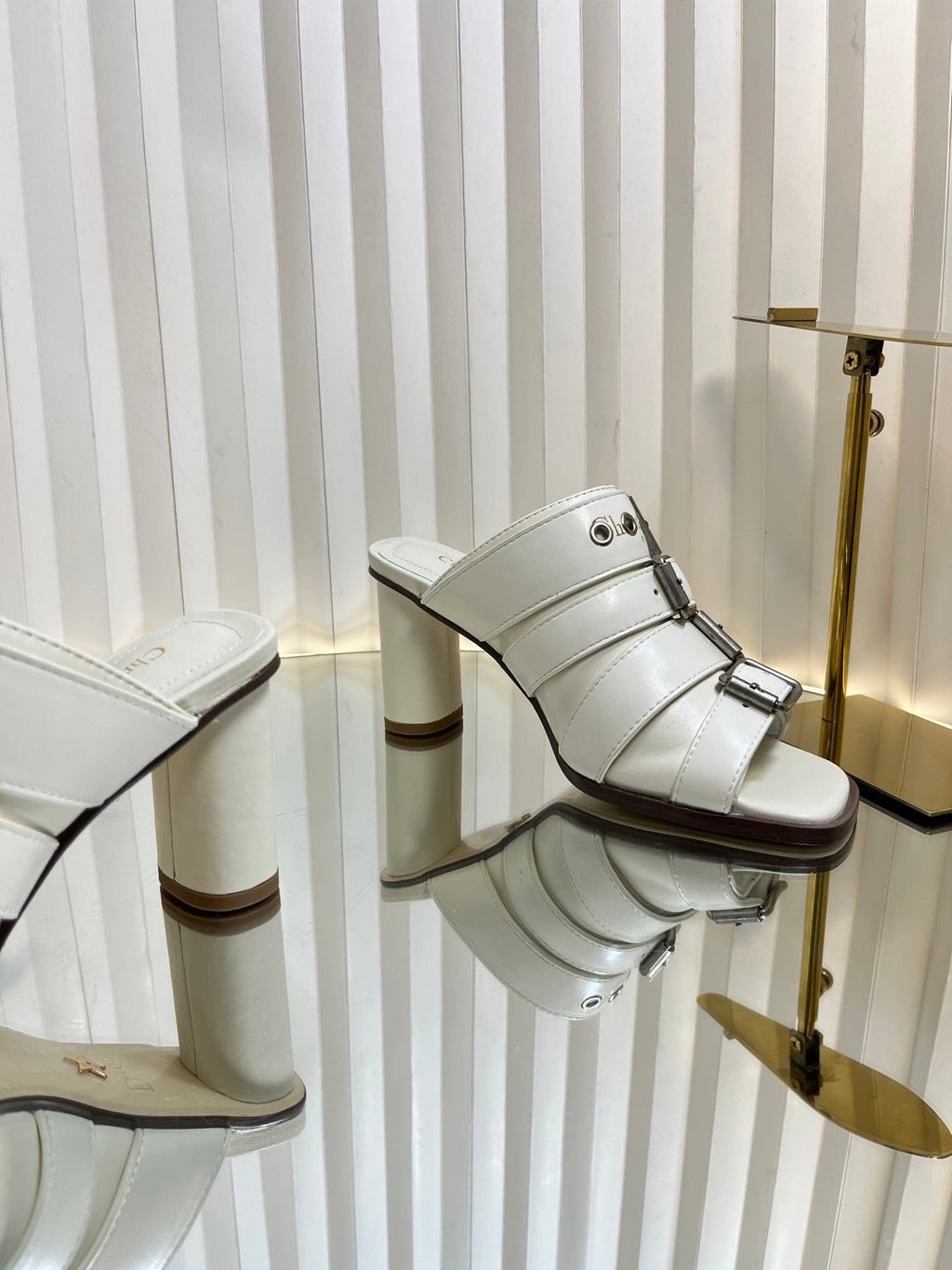 PUNK HEEL SLIDES 25S 80MM IN WHITE CALFSKIN