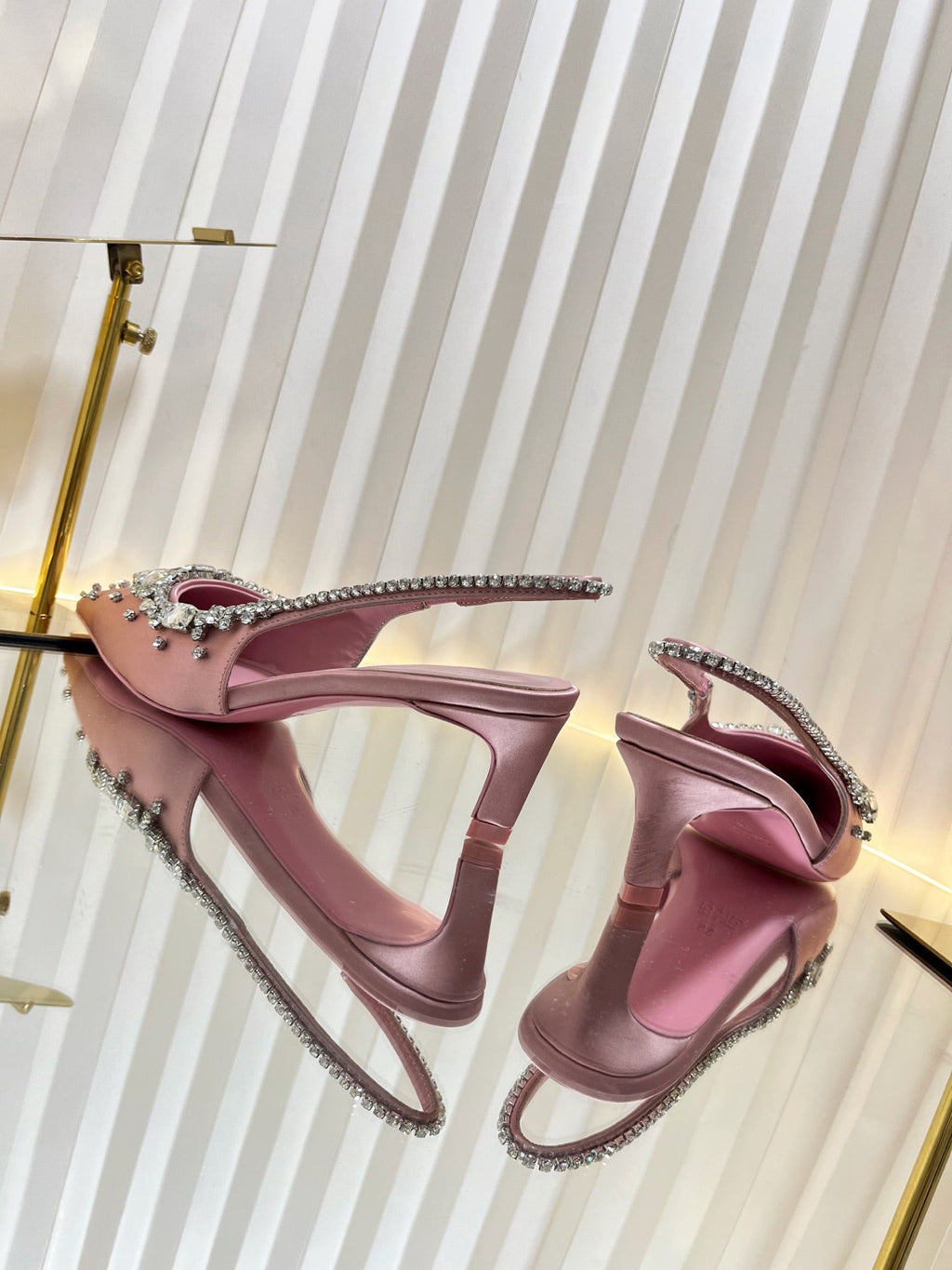 GC 2025 Crystal Embellished 55mm High Heels Slingbacks Pink Silk Sheepskin 294527