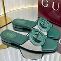 GC 25 Interlocking G Slide Sandal Emerald Green Canvas Cowhide 294643