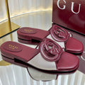 GC 25 Interlocking G Slide Sandal Rosso Ancora Red Canvas Cowhide 294644