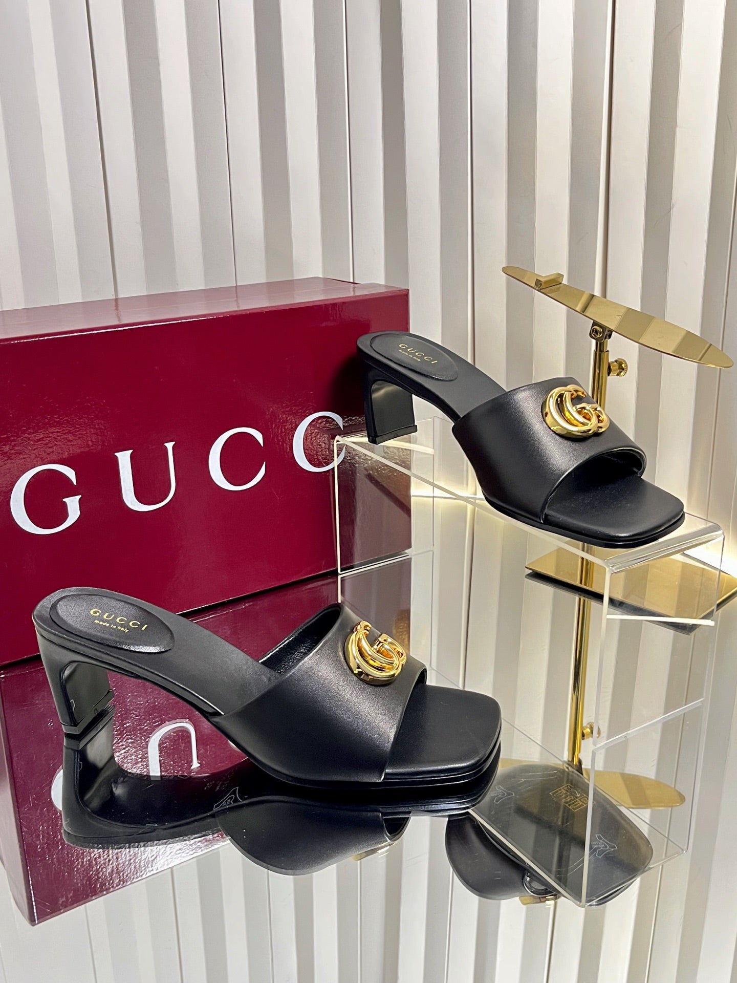 GUCCI 26S HIGH-HEELED SANDALS 45 MM IN BLACK CALFSKIN