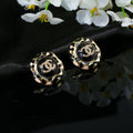 CC Enamel Black Gold Earrings