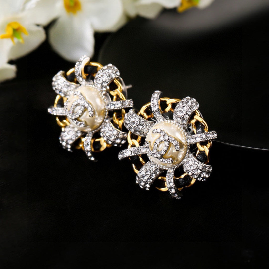 CC Mini Stud Sliver Gold Black Diamond Earring