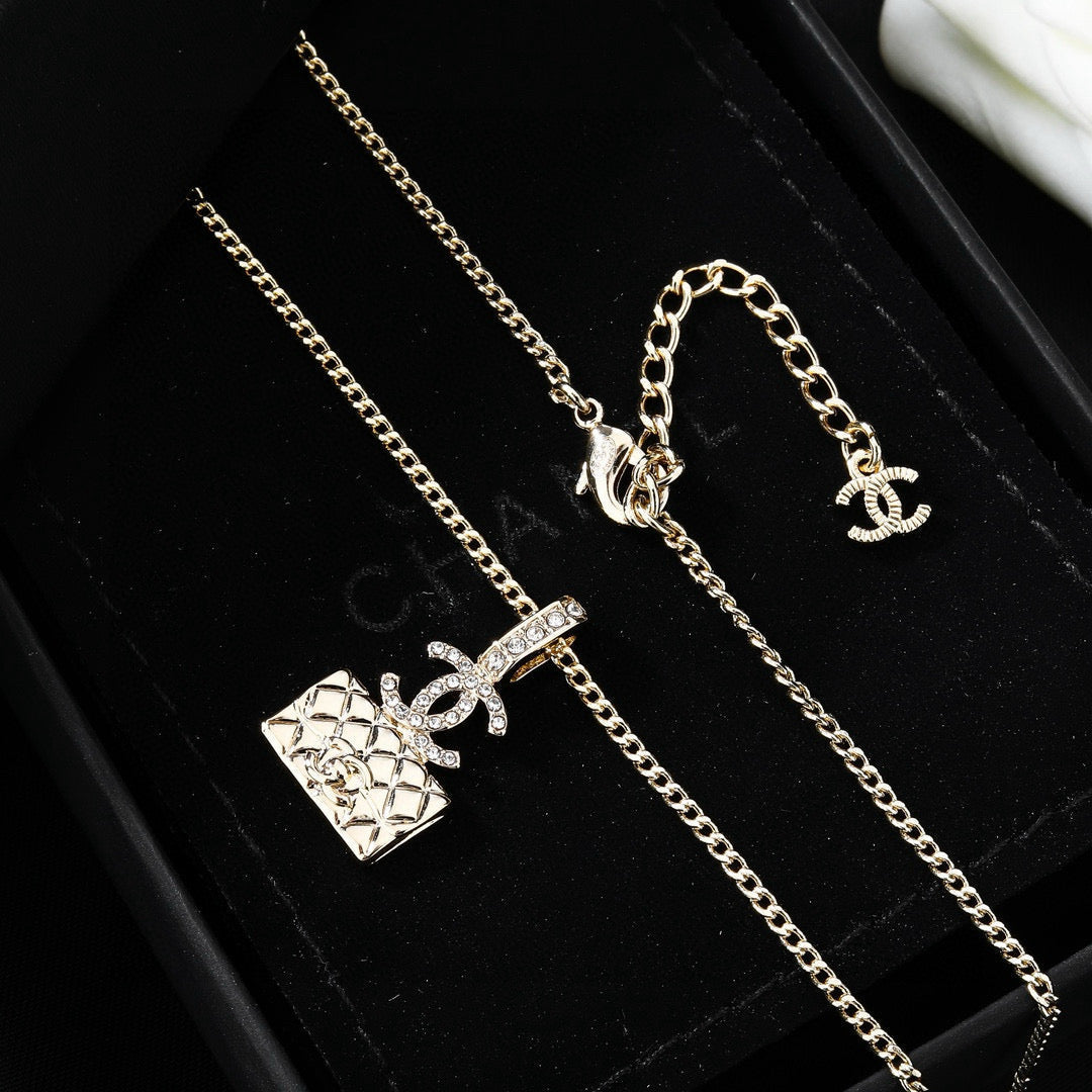 CC Classic Double C Light Gold Diamond Bag Necklace