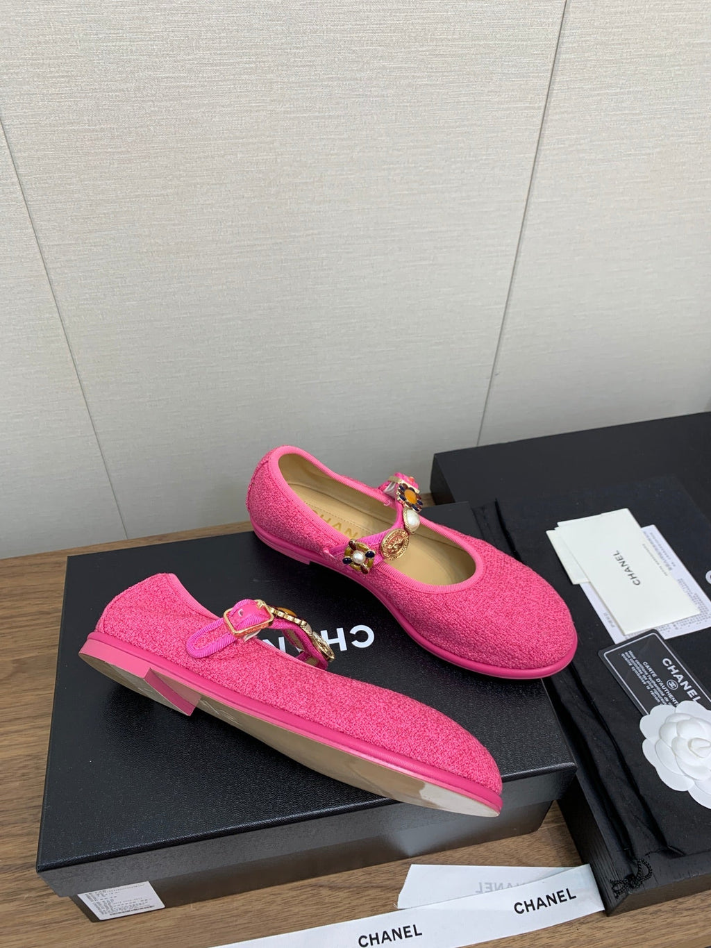 CC MARY JANES DARK PINK WOOL TWEED AND FABRIC