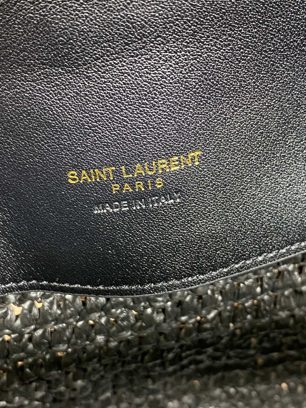 le 37 woven raffia 20cm black calfskin