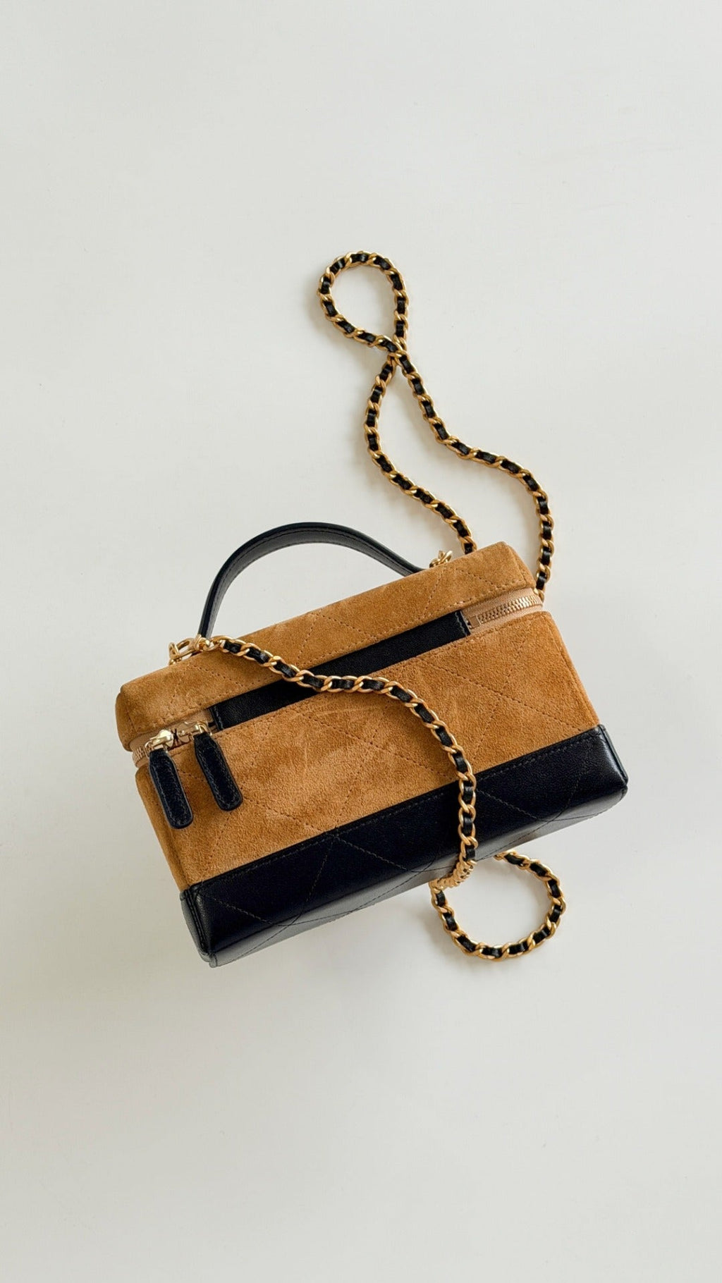 Chanel 2026 Vanity Bag 19.5cm Beige mix Black Suede Leather