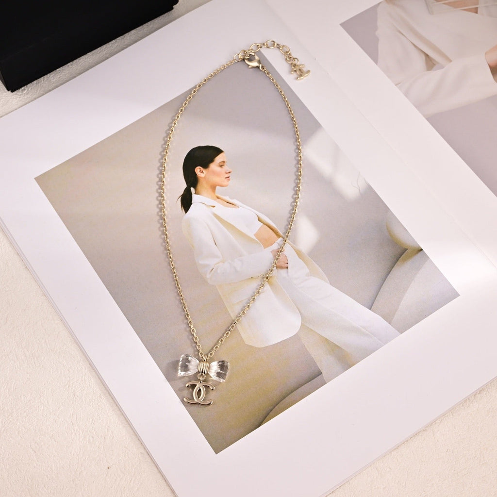 CC Transparent Bow Light Gold Necklaces