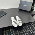 CC 2026 High Heel Slippers White Canvas Sheepskin 668153