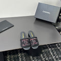 CC 2026 High Heel Slippers Black Multicolor Logo Canvas Sheepskin 668152