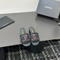 CC 2026 High Heel Slippers Black Multicolor Logo Mesh Sheepskin 668151