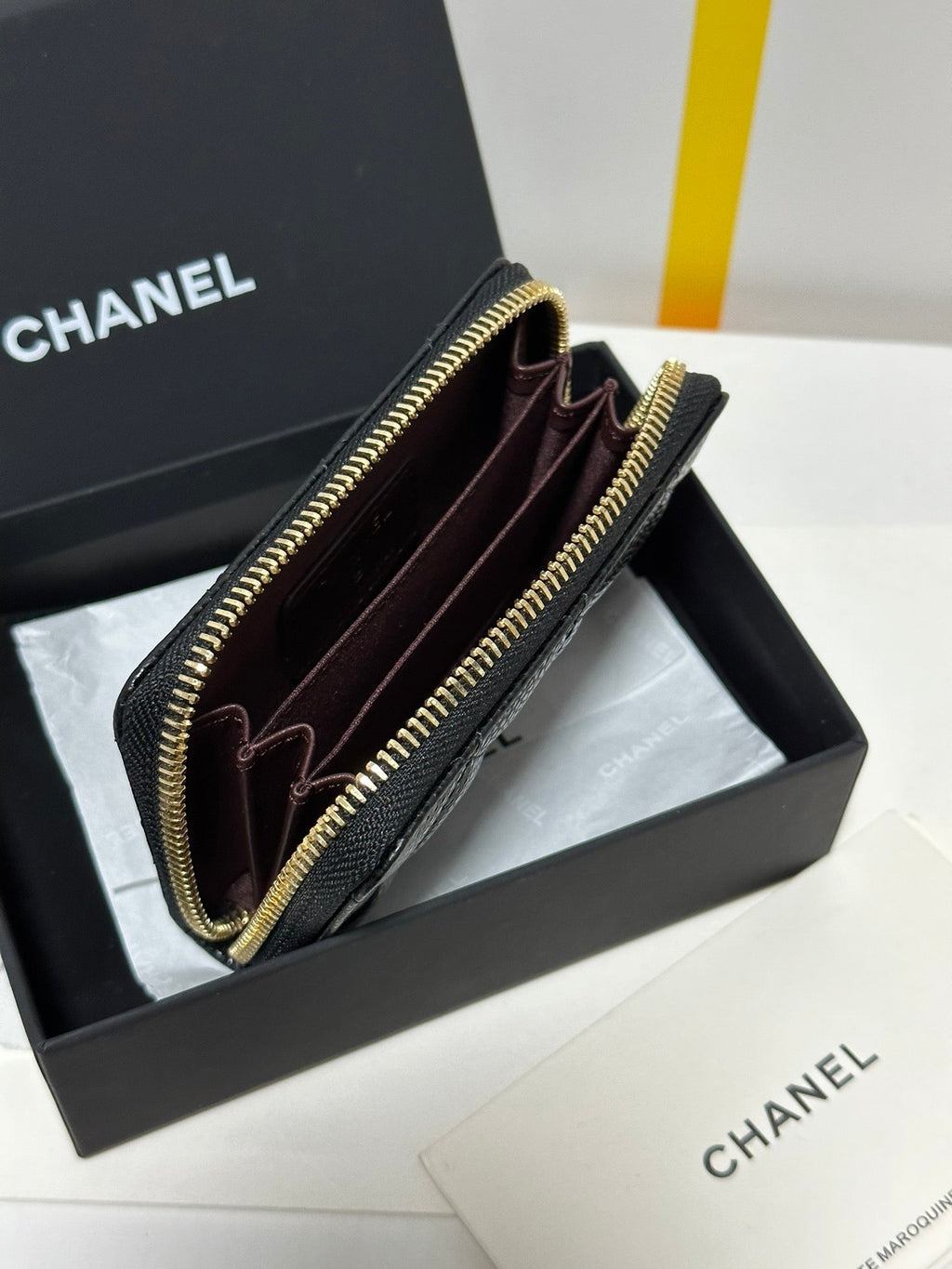 CC Classic Zipped Coin Purse Black  Quilted Caviar Gold Buckle 243691