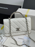 CC 25P Wallet Woc Handle 19cm White Leather Silver Hardware 243451