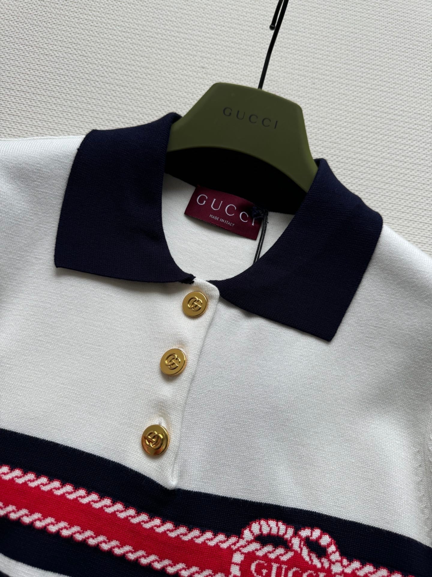 Gucci Striped Polo Knitted Top Cotton