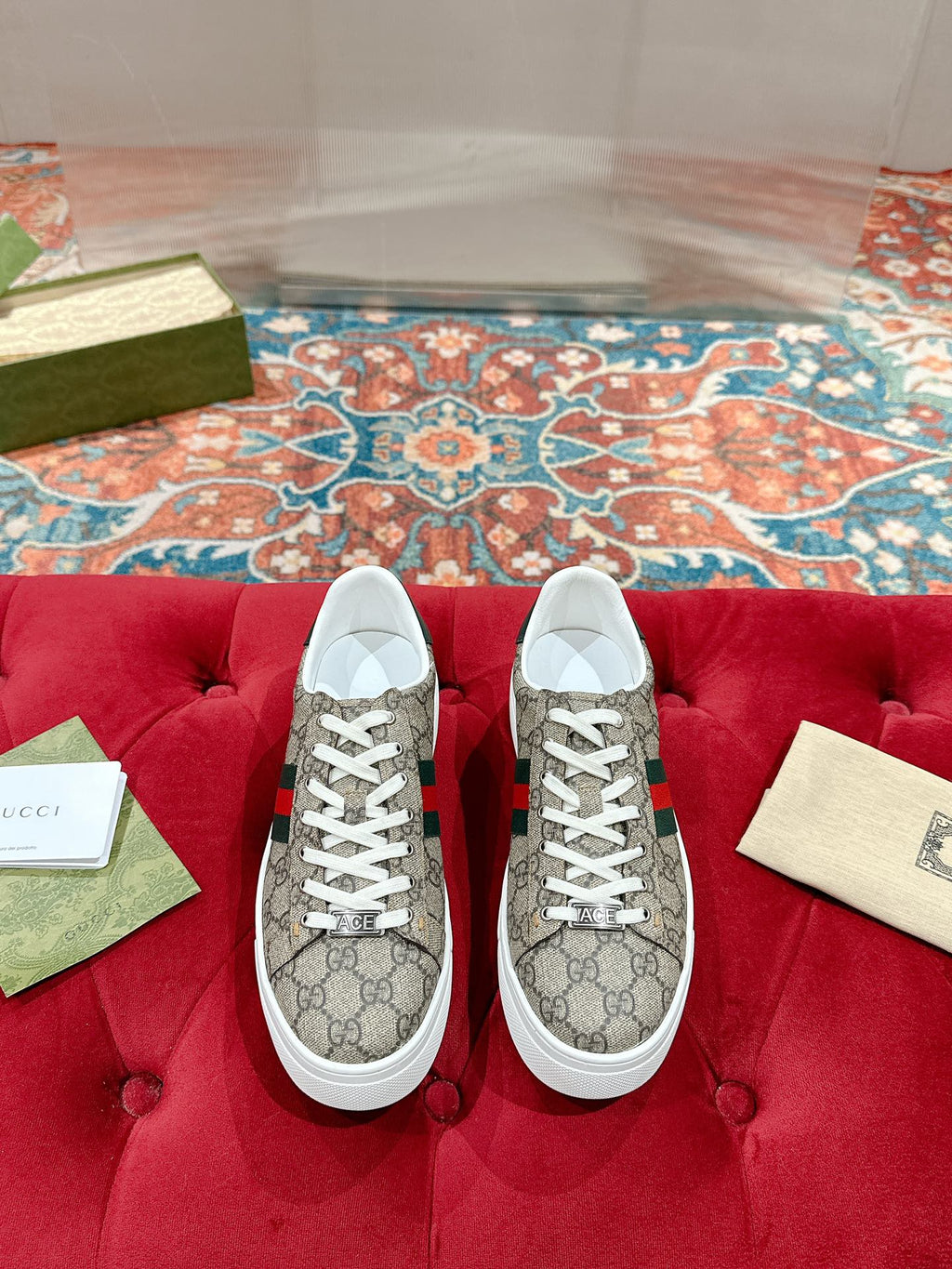 GG Ace Sneaker Begie Ebony Canvas