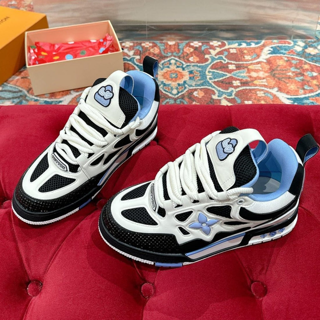 LV SKATE SNEAKER IN WHITE MIX BLACK AND SKY BLUE CALFSKIN