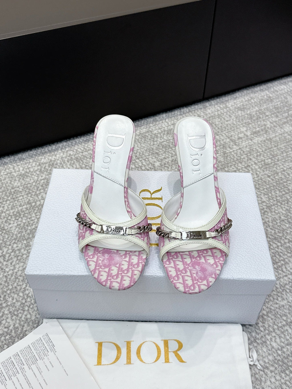 CD 26s High Heels Sandals 85 White Pink Fabric Cowhide 661471