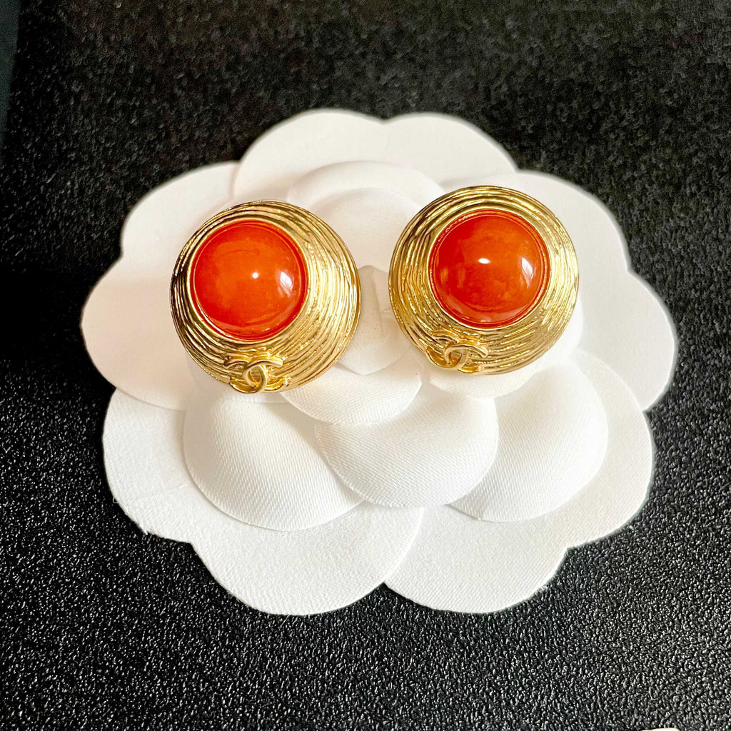 CC Vintage Orange Red Gold Earrings