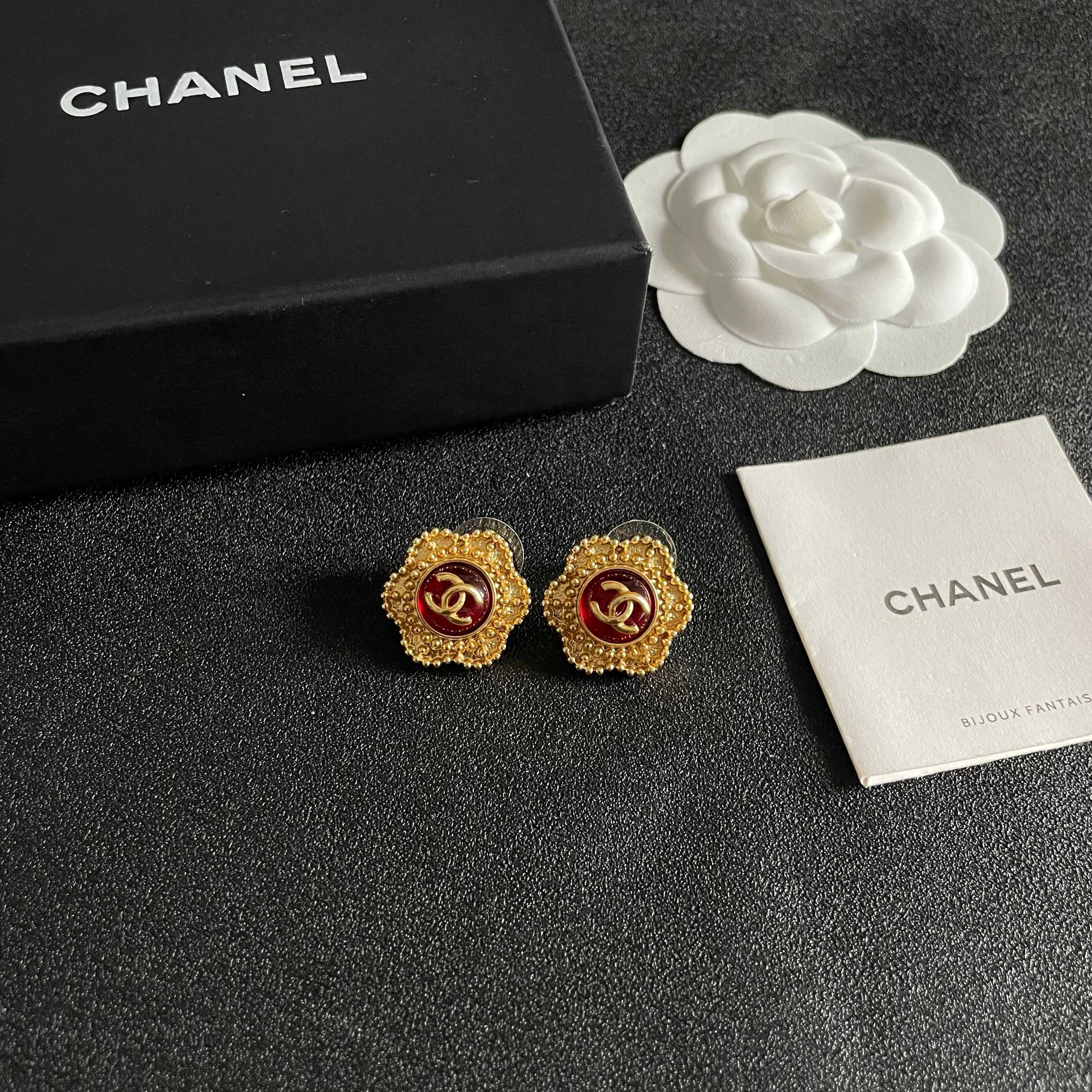 CC Flower Double C Red Gold Earrings