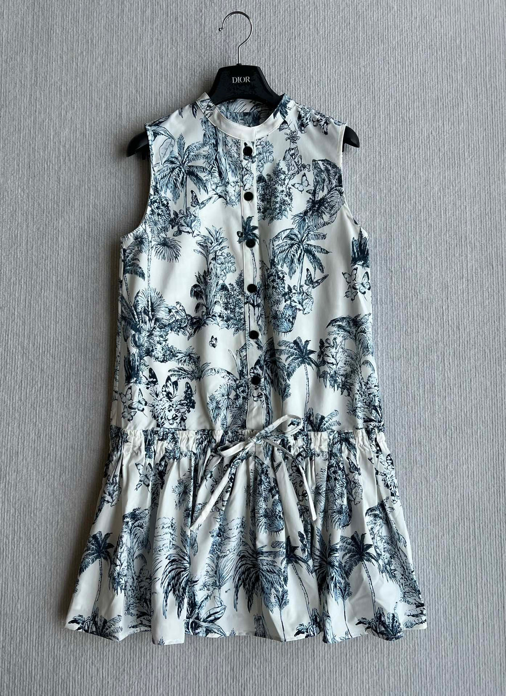 CD 25 Painting Waist Sleeveless Dress White Blue Cotton Polyester