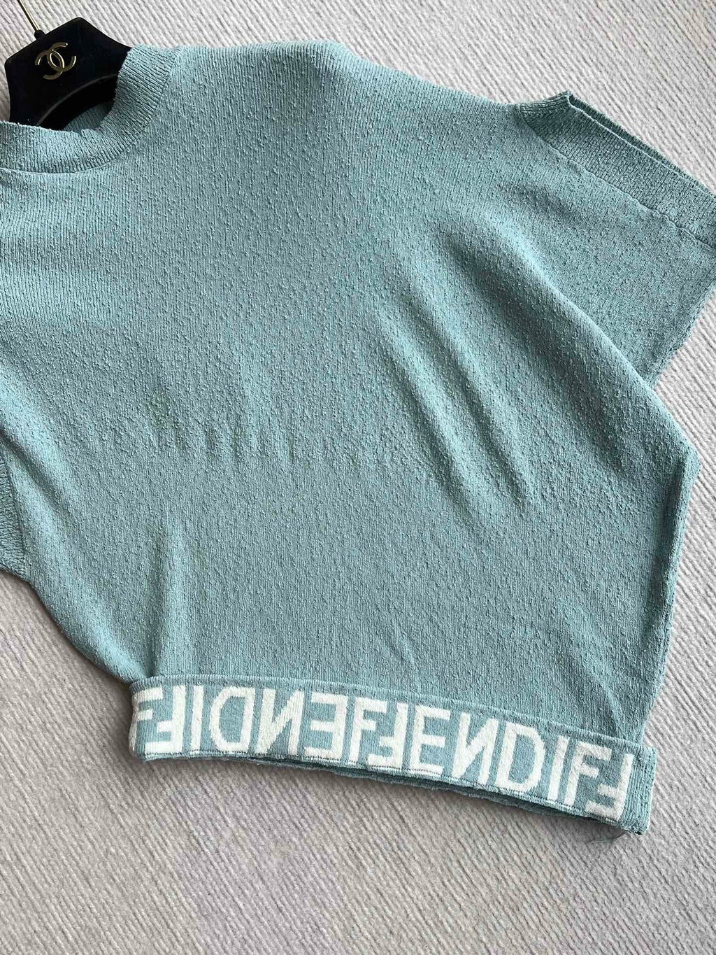 Fendi 25 Asymmetric Hem Cape-sleeved Crewneck Jumper Ice Blue Viscose