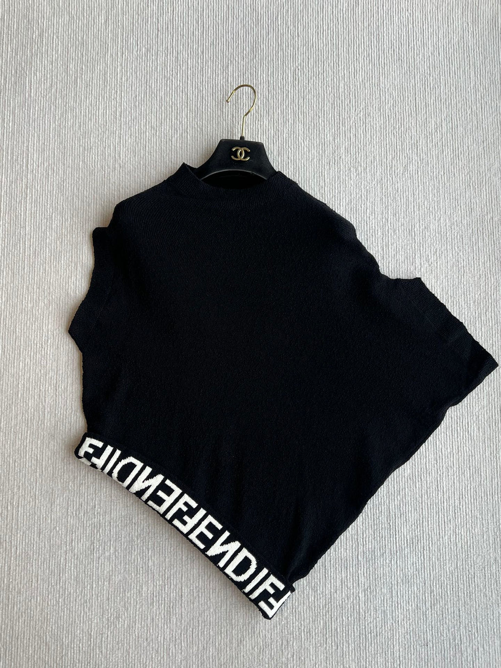 Fendi 25 Asymmetric Hem Cape-sleeved Crewneck Jumper Black Viscose