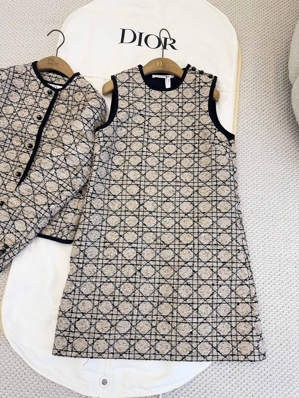 CD 2025 Plaid Dress Beige Cotton