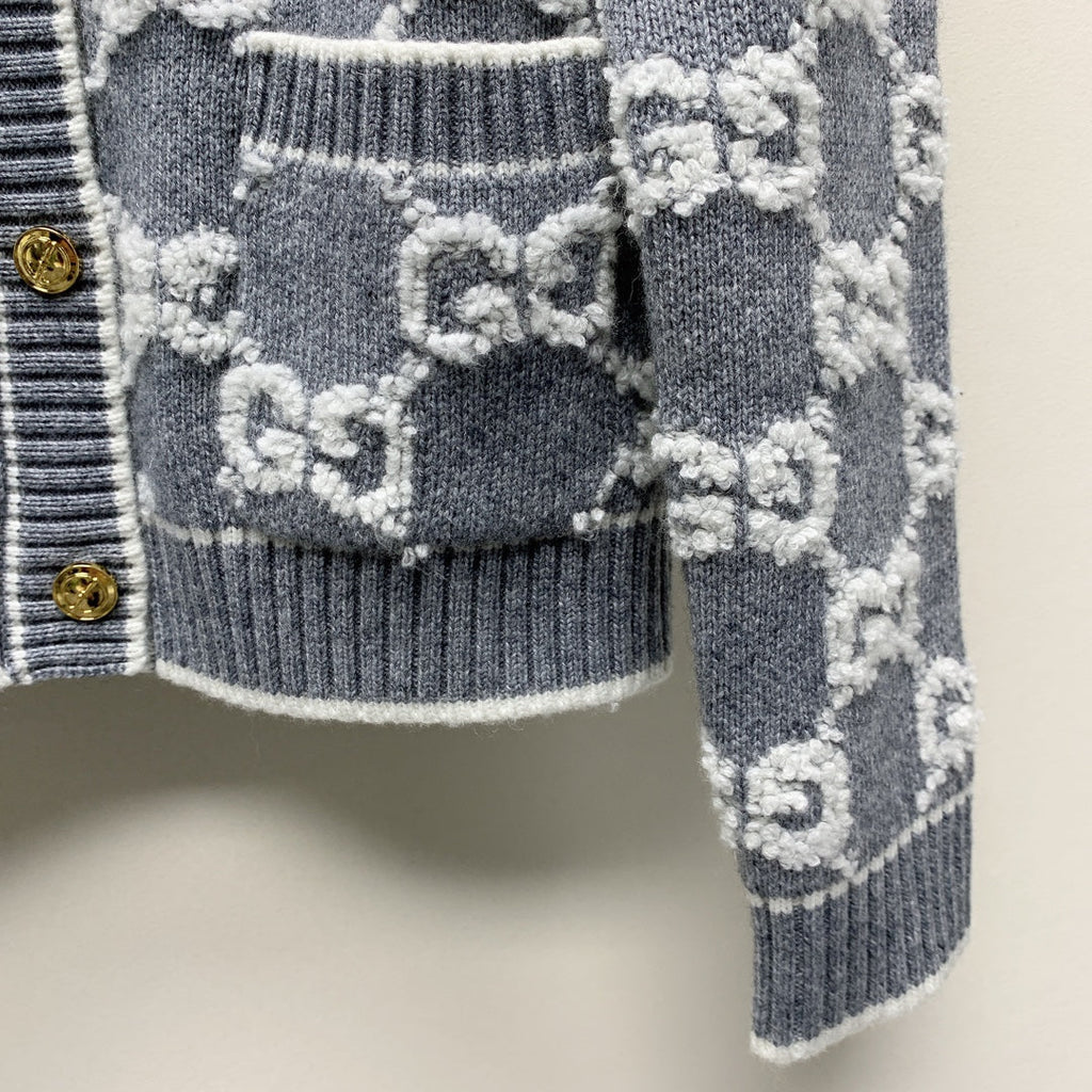 GG 25 Round Neck Knitted Cardigan Grey Wool 0013