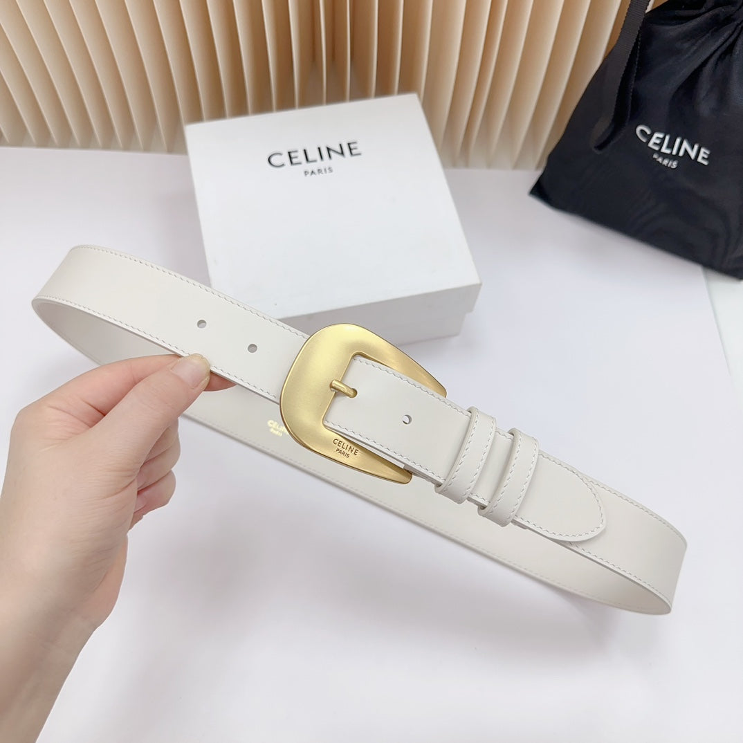 CEL Gold Western 35mm Belt White Cowhide 175054