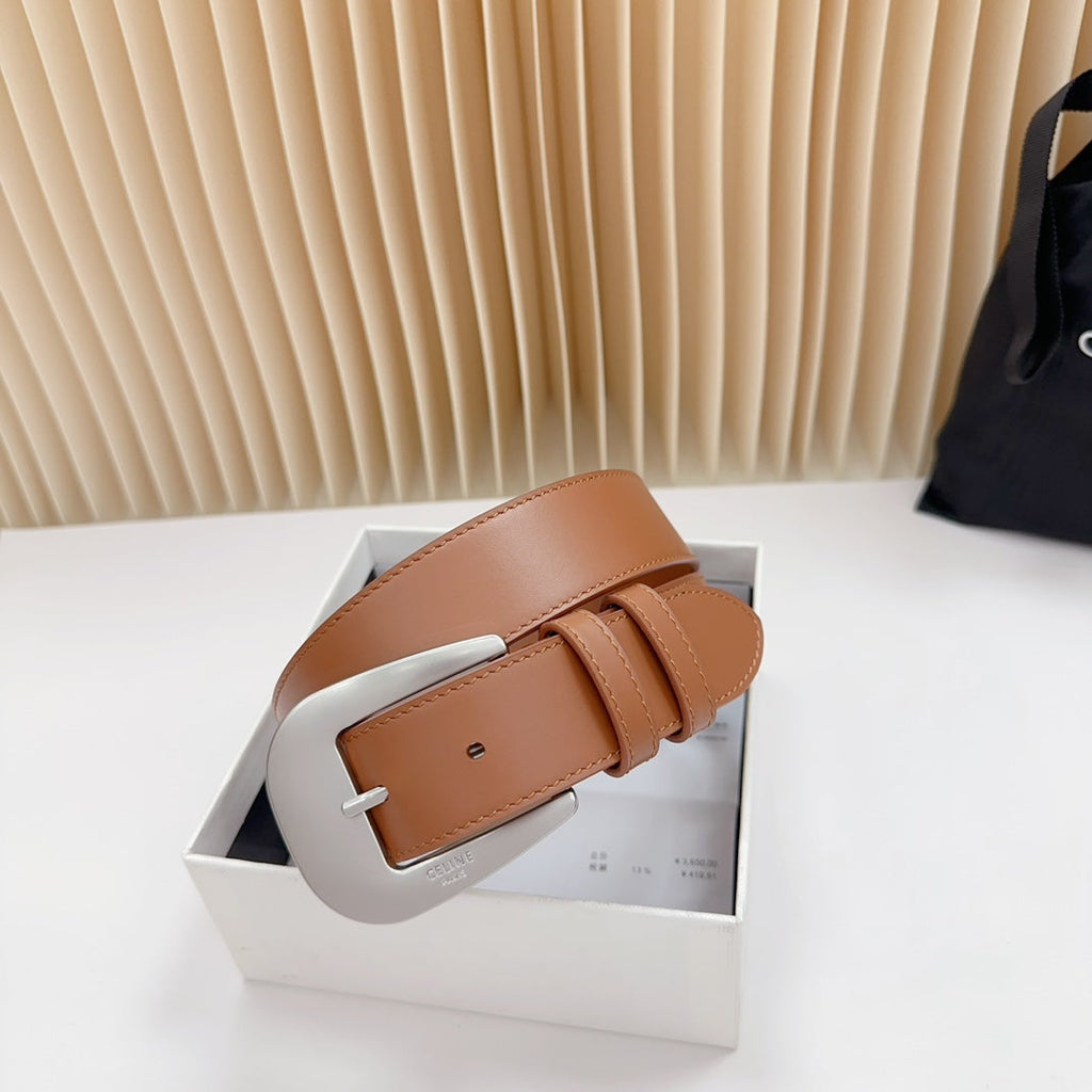 CEL Silver Western 35mm Belt Brown Cowhide 175052