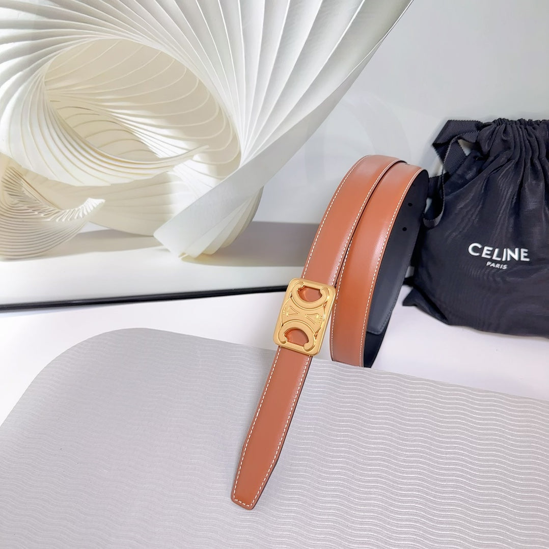 CEL Gold Buckle Belt  25mm Brown Calfskin 178254