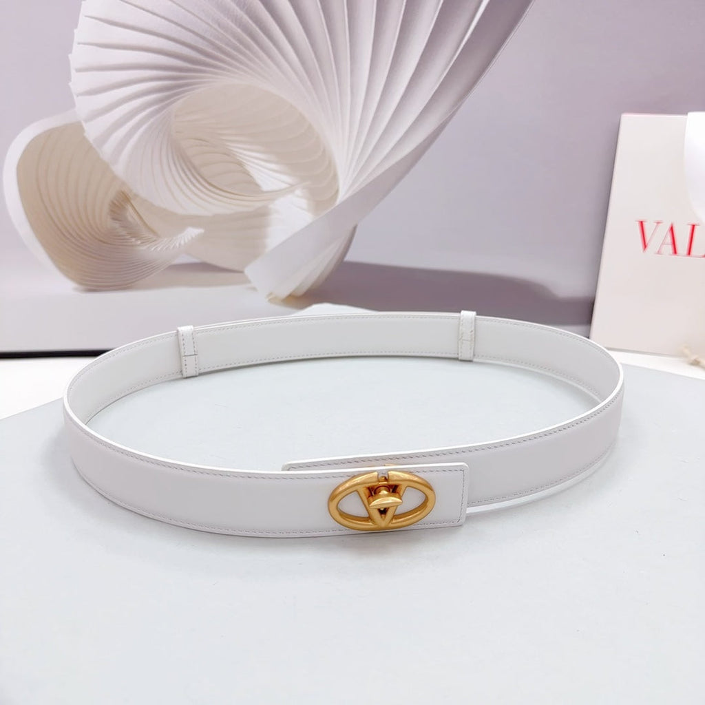 Valentino Garavani VLogo Signature 30MM White Calfskin Gold Buckle