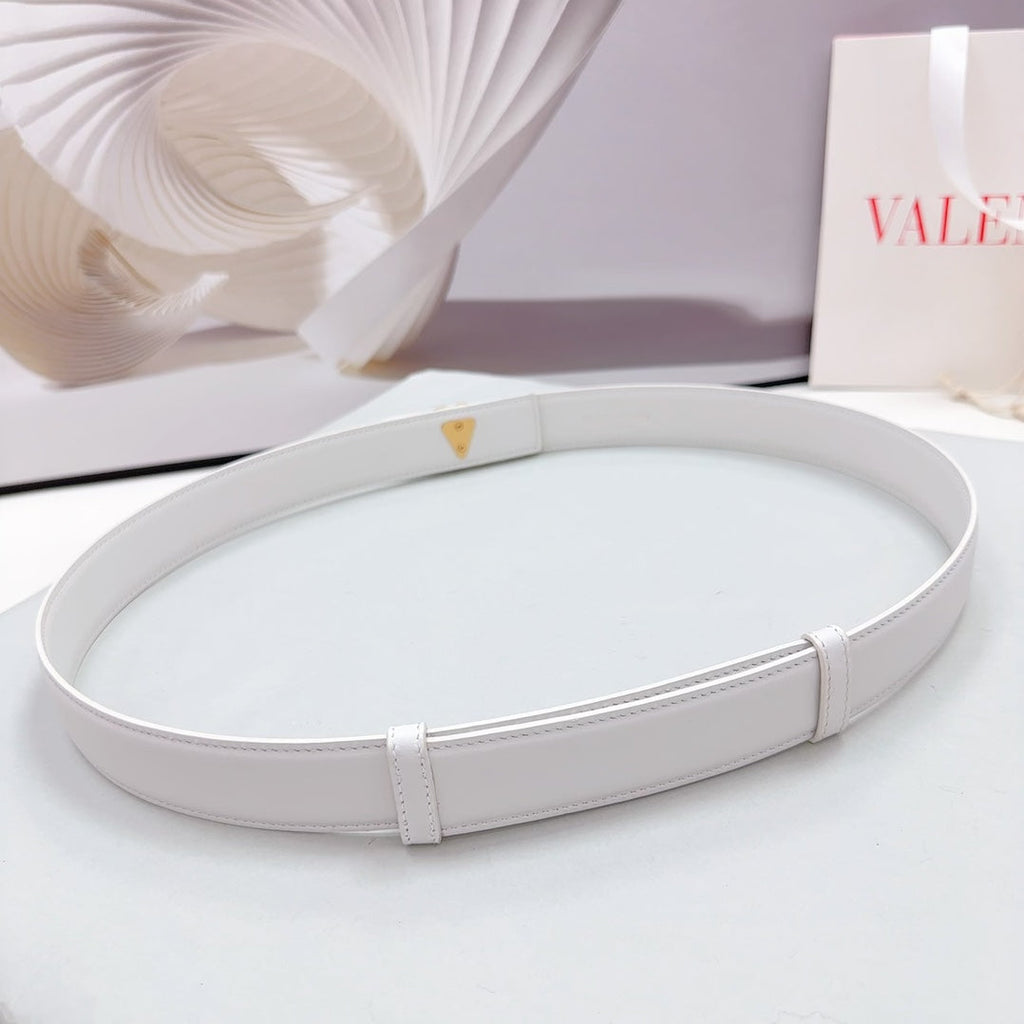 Valentino Garavani VLogo Signature 30MM White Calfskin Gold Buckle