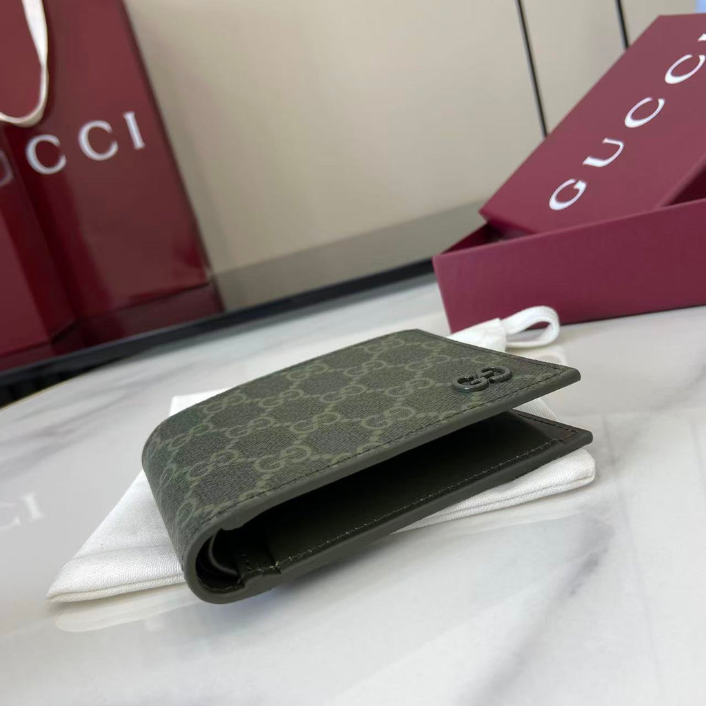 Gucci 25 GG Monogram Bifold Wallet Forest Green Leather 288792