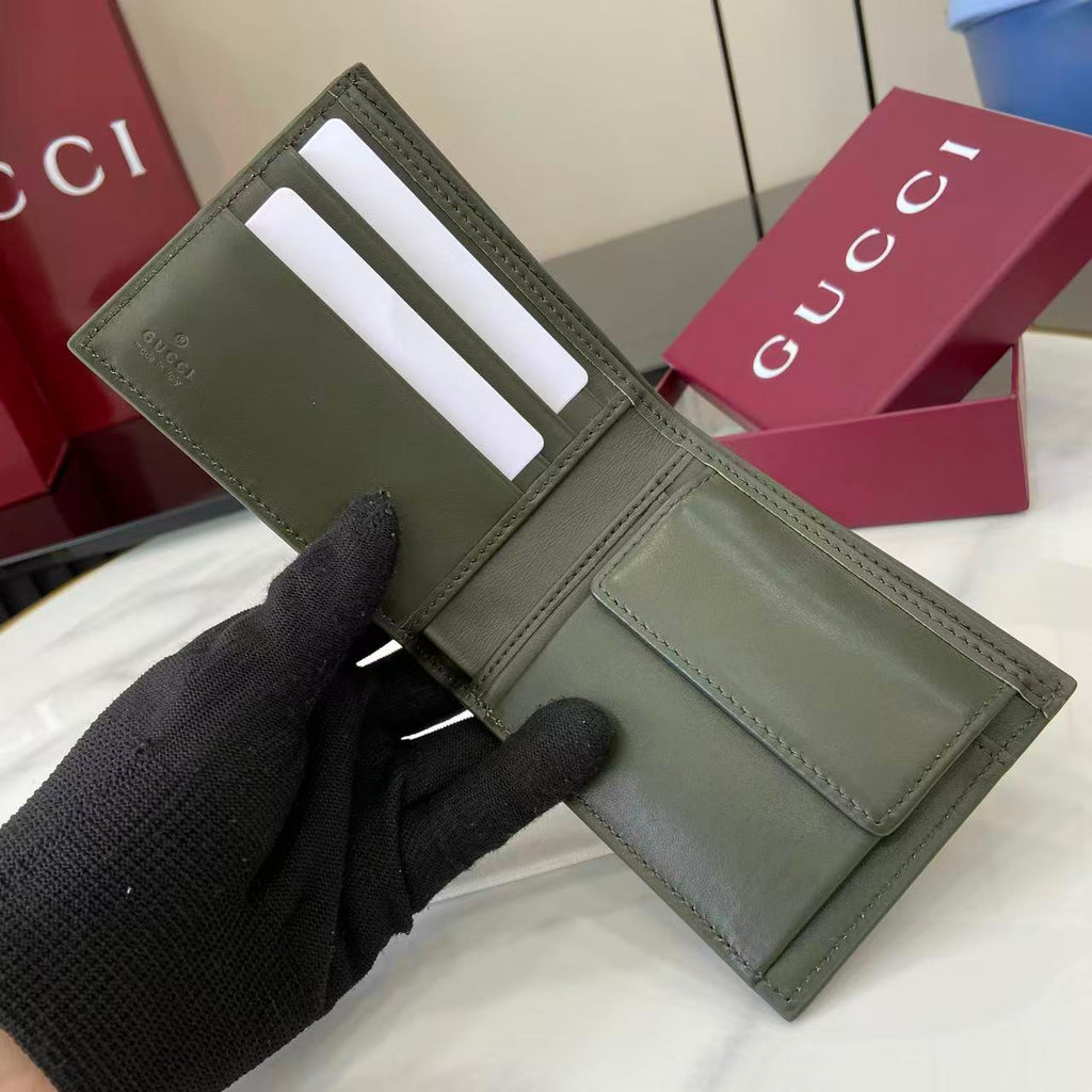 Gucci 25 GG Monogram Bifold Wallet Forest Green Leather 288792