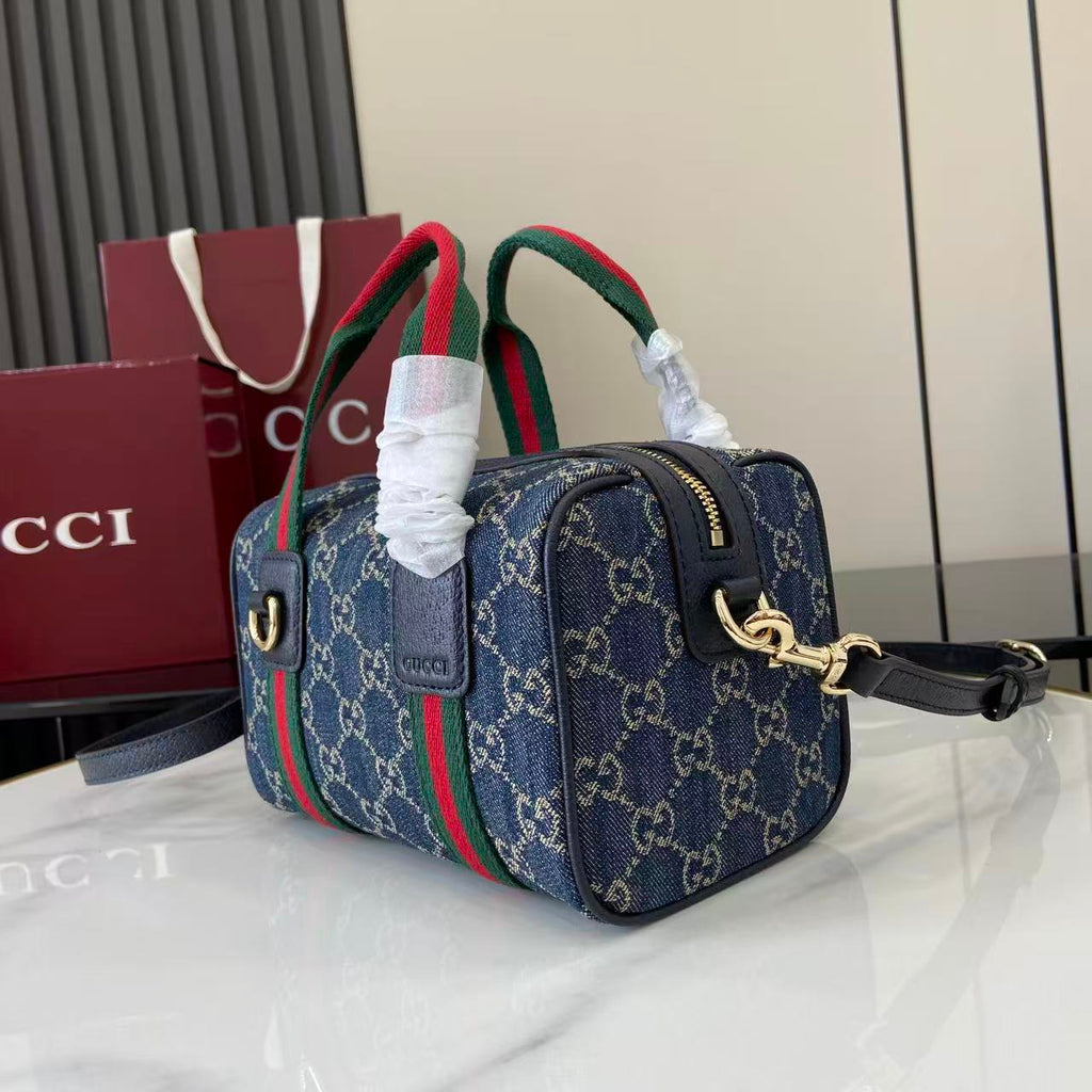 Gucci 25 GG Handbag Navy Blue Denim Leather 288801