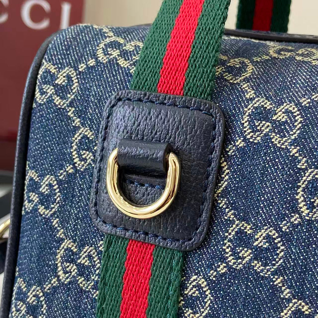 Gucci 25 GG Handbag Navy Blue Denim Leather 288801