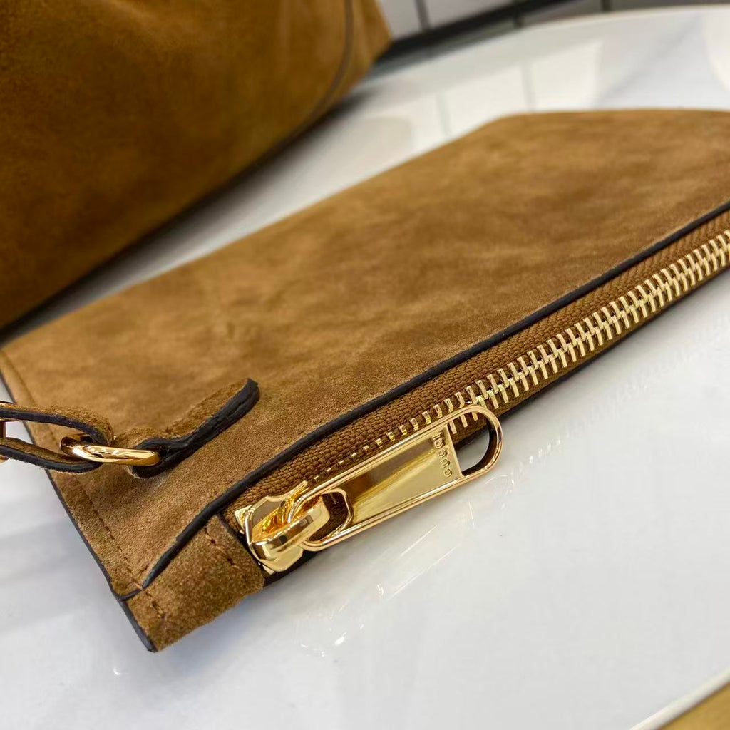 Gucci 25 Softbit Brown Gold Suede Leather 290512