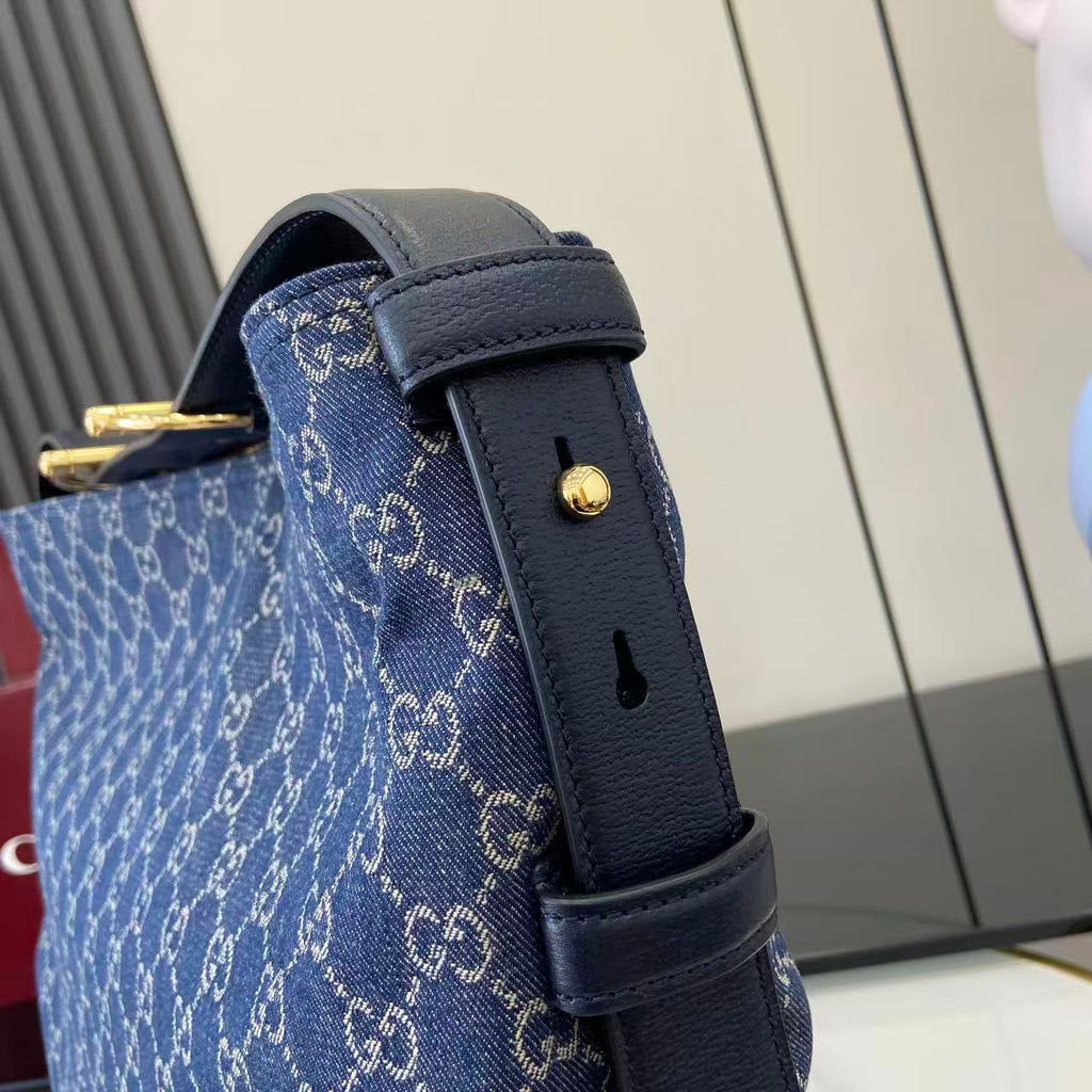 Gucci 25 Beatrix 40cm Handbag Navy Blue Denim Leather 292318