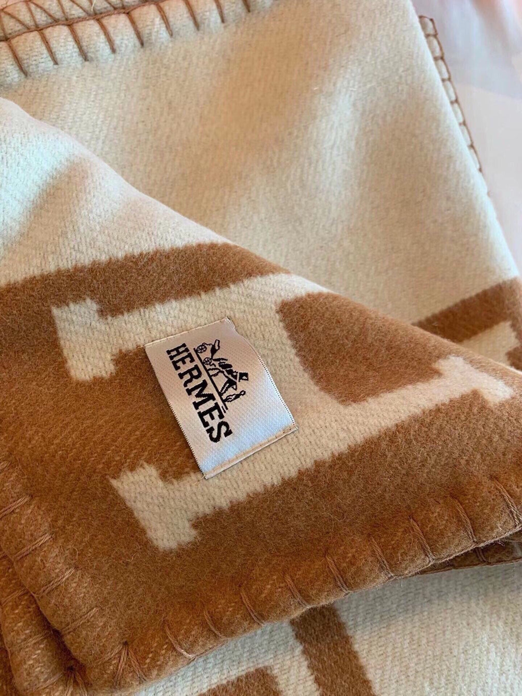 HM Blanket Brown White Wool Cashmere