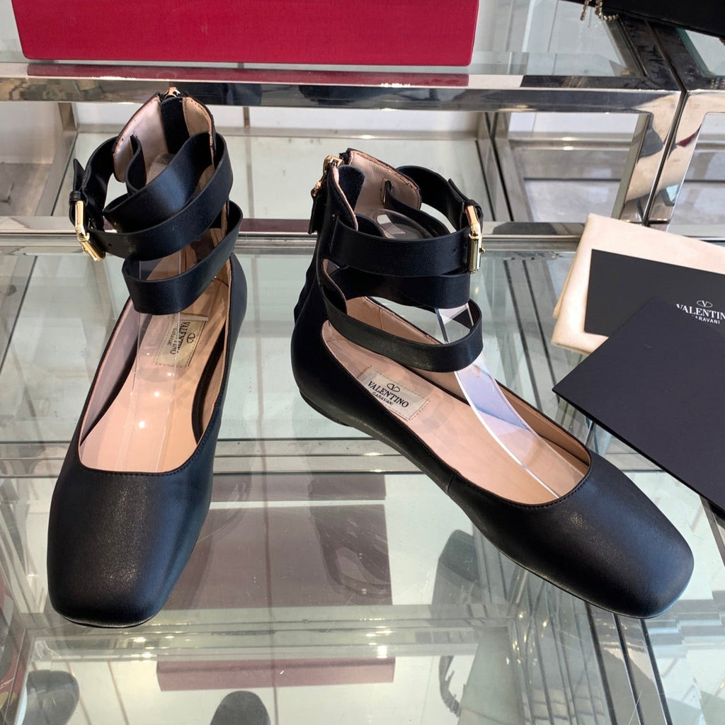 VT 25 Ballerina Ballet Gladiator Flats Black Cowhide 292358