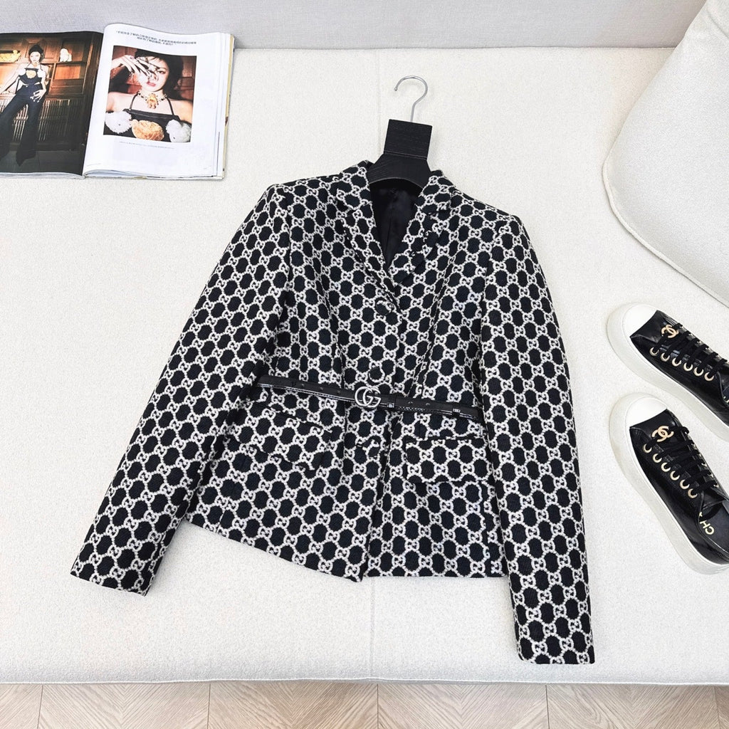 Gucci 25 Patterned Suit Black Jacquard Fabric