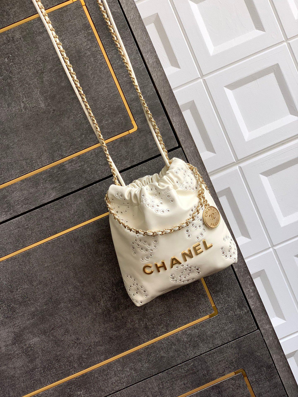 CC 25S Hobo Bag 18.5cm Cream Calfskin Gold Hardware