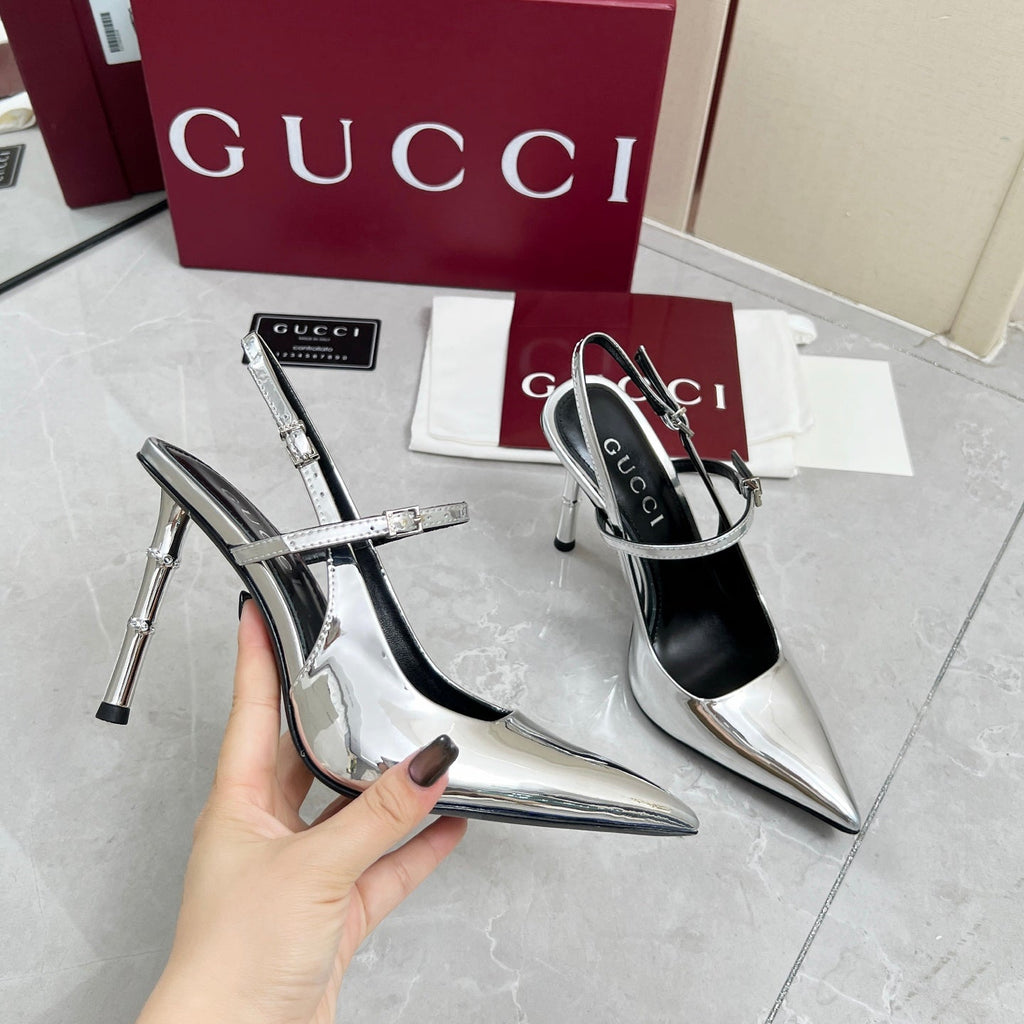 GC 25 Heeled 95mm Slingback Pump Silver Patent Leather 293864