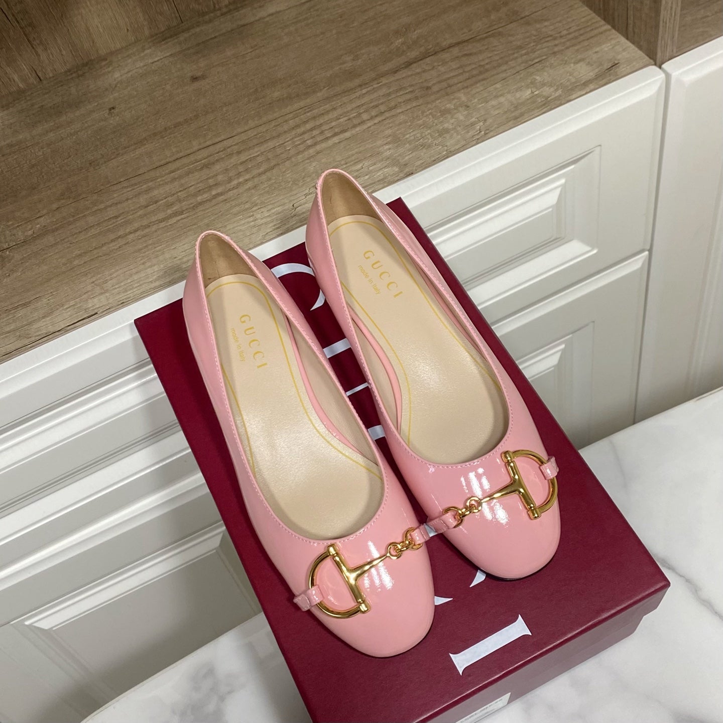 GUCCI 26S HORSEBIT BALLET FLATS IN PINK CALFSKIN