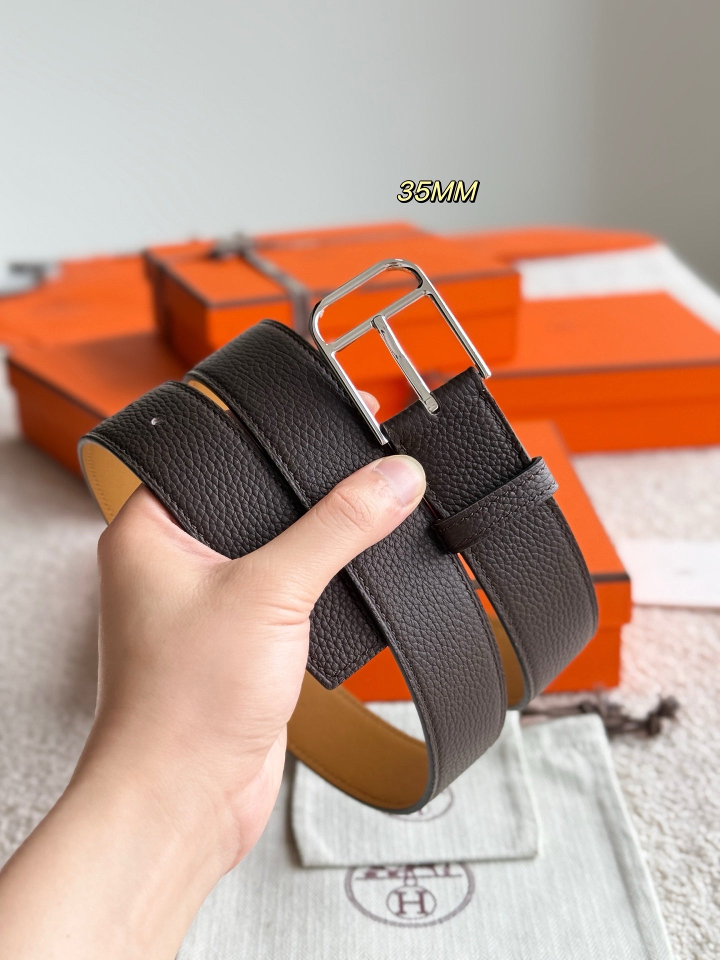 HM 35mm Romain Belt Ebony Leather 188400