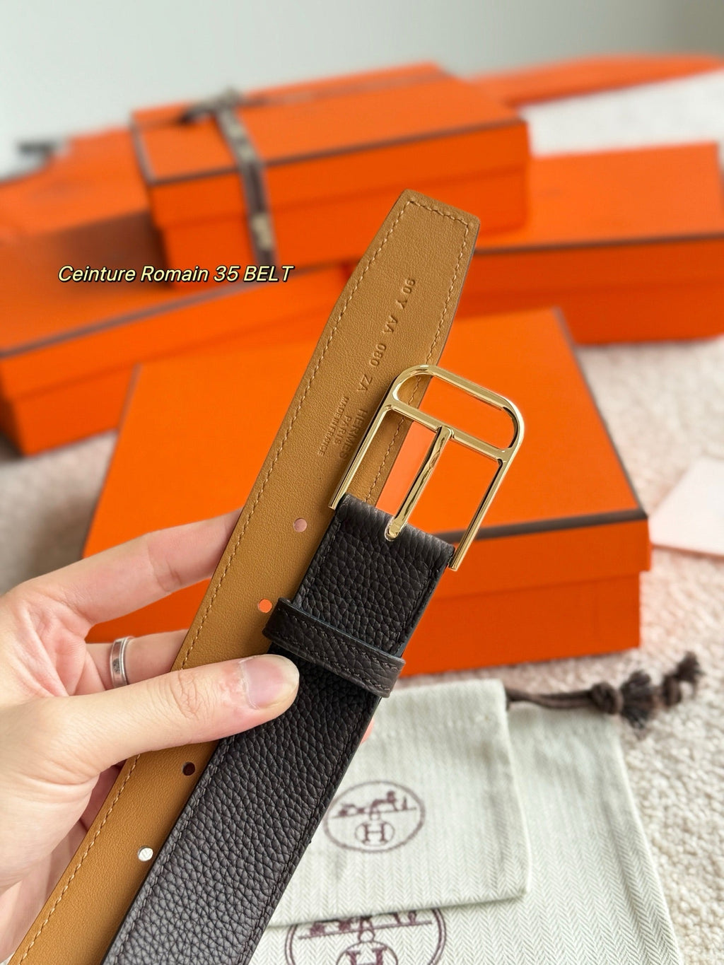 HM Gold 35mm Romain Belt Brown Chocolate  Leather 188392