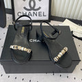 CC 26s Sandals 35 Black Sheepskin Pearls 650100
