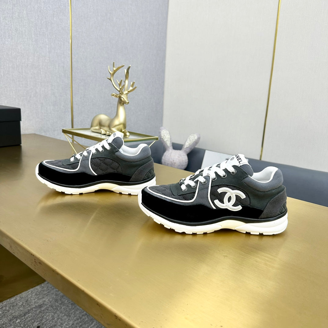 CC 2026 Casual Sneakers Black Gray Monogram Suede 668046