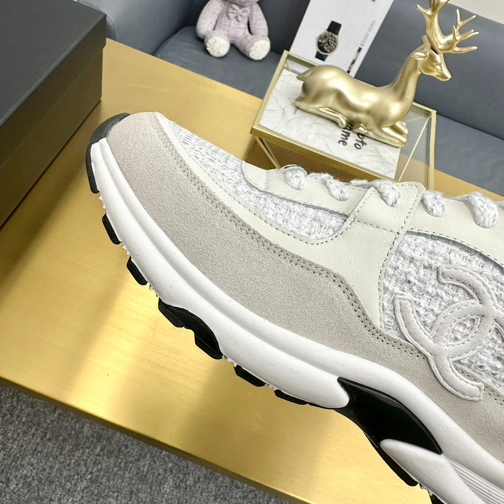 CC 2026 Casual Sneakers Beige White Suede Tweed 668061
